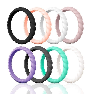 Тонкие заплетенные обручальные кольца силикона Stackable кольца черноты спорта Hypoallergenic для женщин
